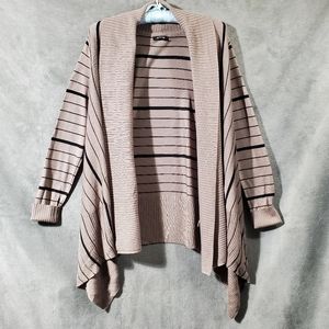 Apt 9 Open Front Cardigan Sweater with Hankerchief Hem Tan & Black Strip…